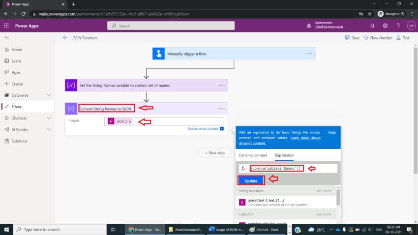 Usage of JSON Function in Power Automate